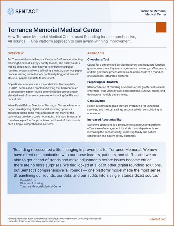 Case Study: How Torrance Memorial Medical Center used Rounding from Sentact to gain award-winning improvement