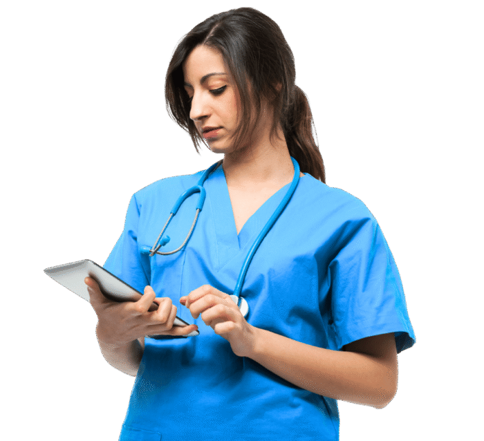 Nurse reviewing safety observations on a tablet